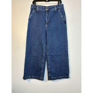 J CREW wide Leg Cropped Jeans Sz 30 US 10 Mid Wash High Rise Cotton Boho‎
